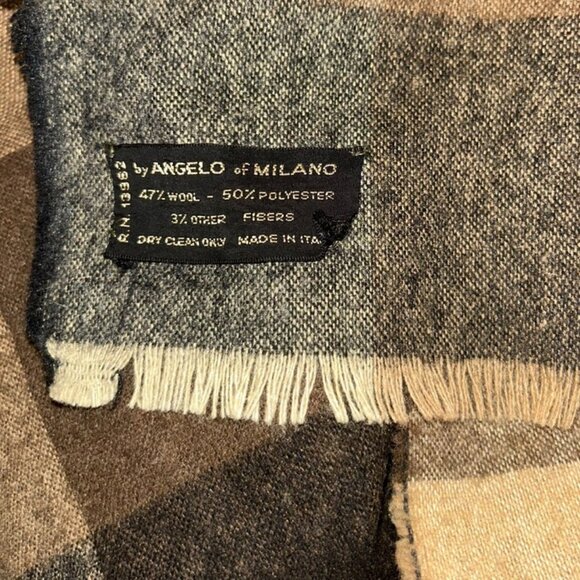 Angelo of Milano ITALY neutrals tan brown plaid wool blend scarf - Picture 2 of 5